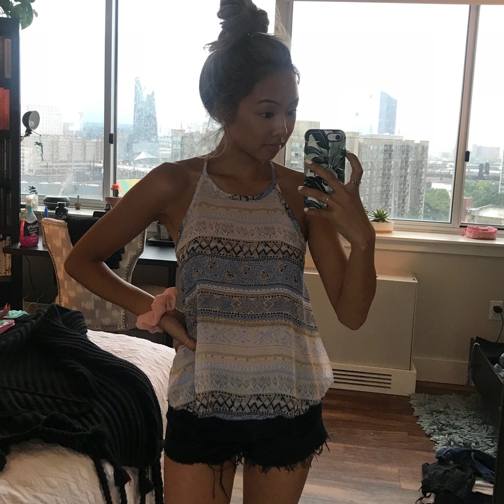 Boho Print Split Back Top